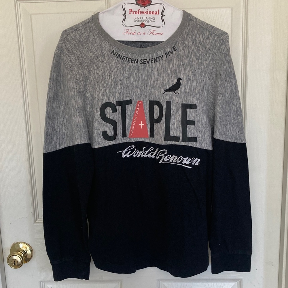 Staple Colorblock Long Sleeve Shirt with Infrared Graphic Size M Grey Black Red